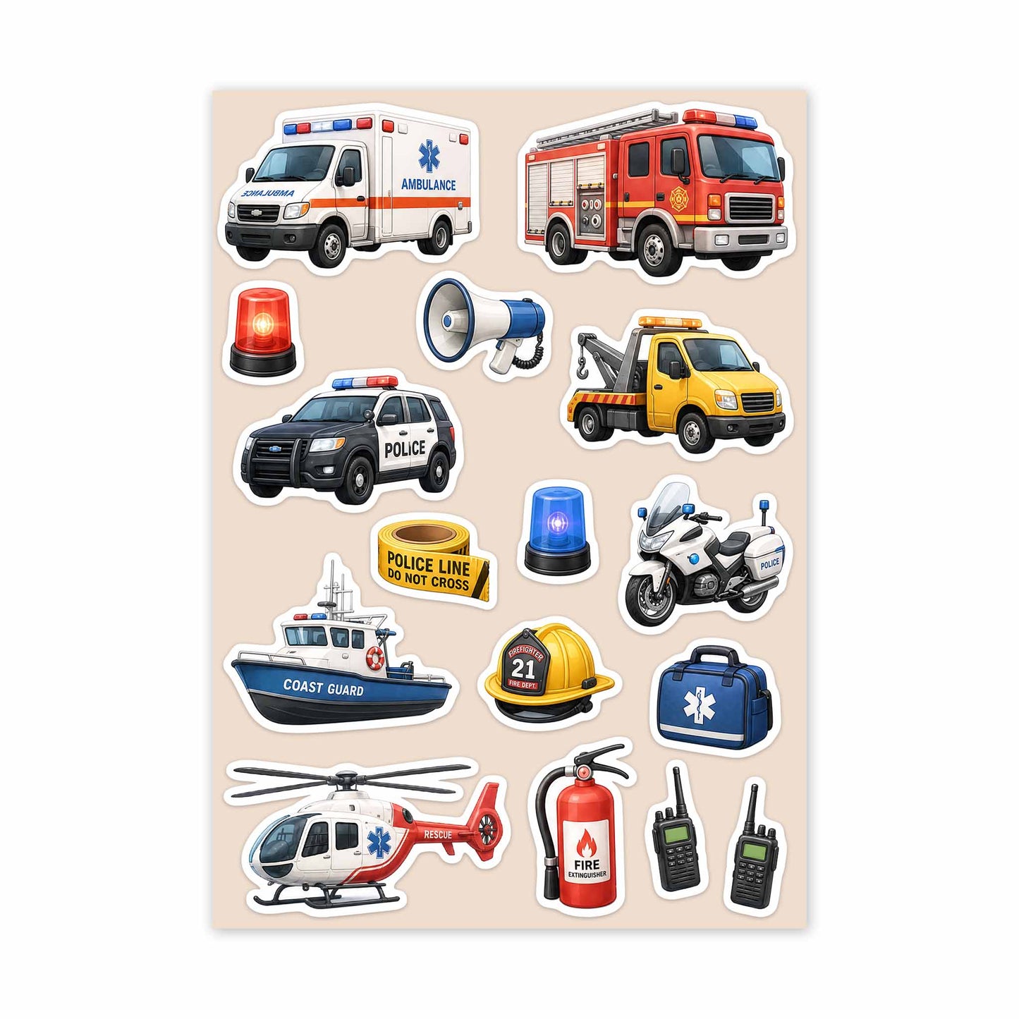 Emergency Vehicles – Vinyl Sticker Pack
