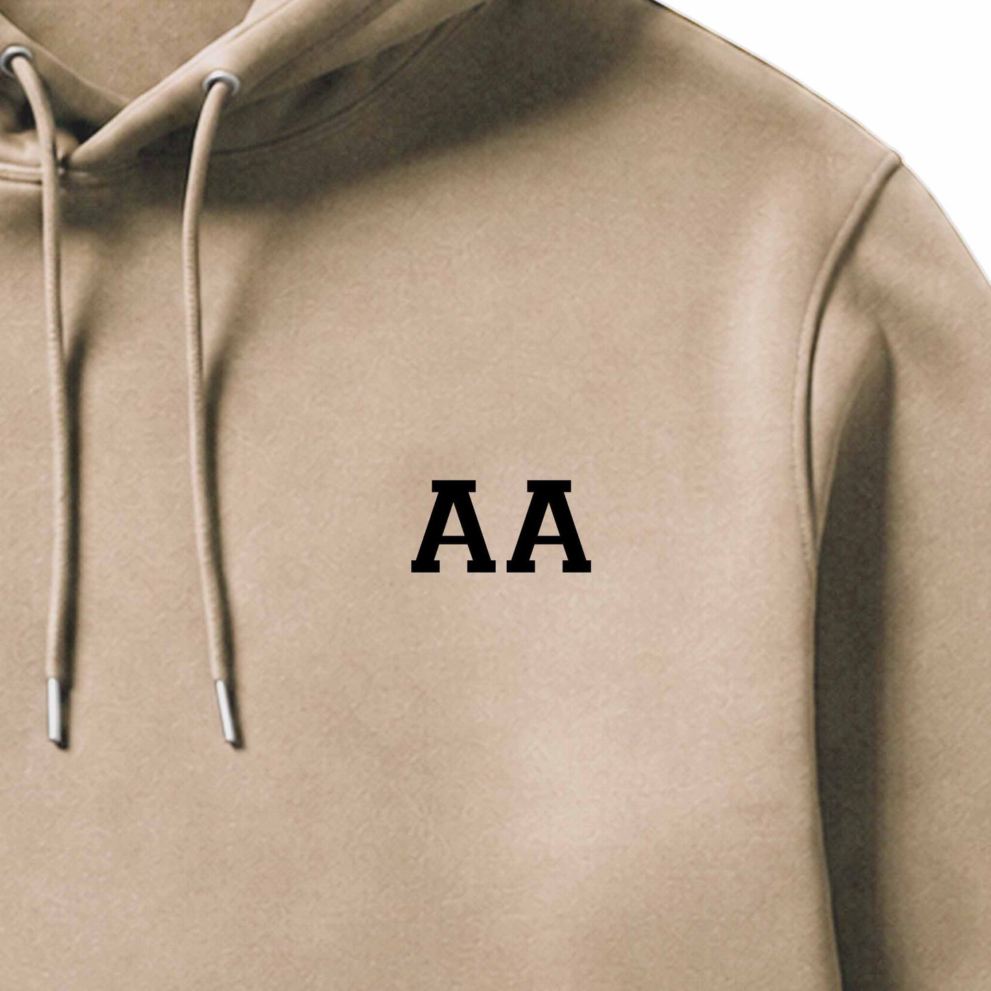 School leavers hoodie with custom iron-on "Initials" design in black on the front.