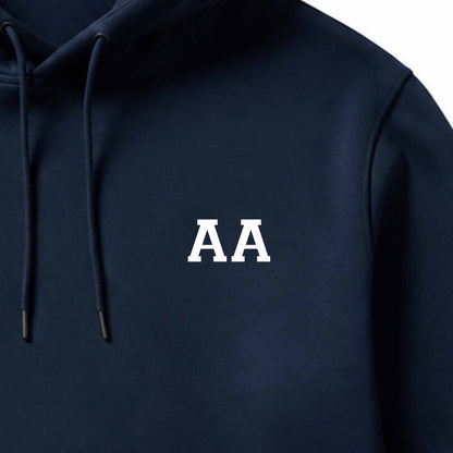 School leavers hoodie with custom iron-on "Initials" design in white on the front.